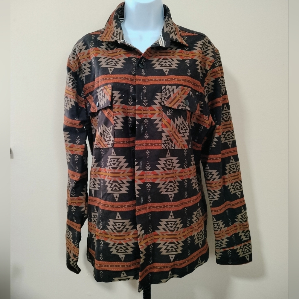 Tribal Print Button-Up Shacket Men's Sz Medium Long Sleeves Personal Legend